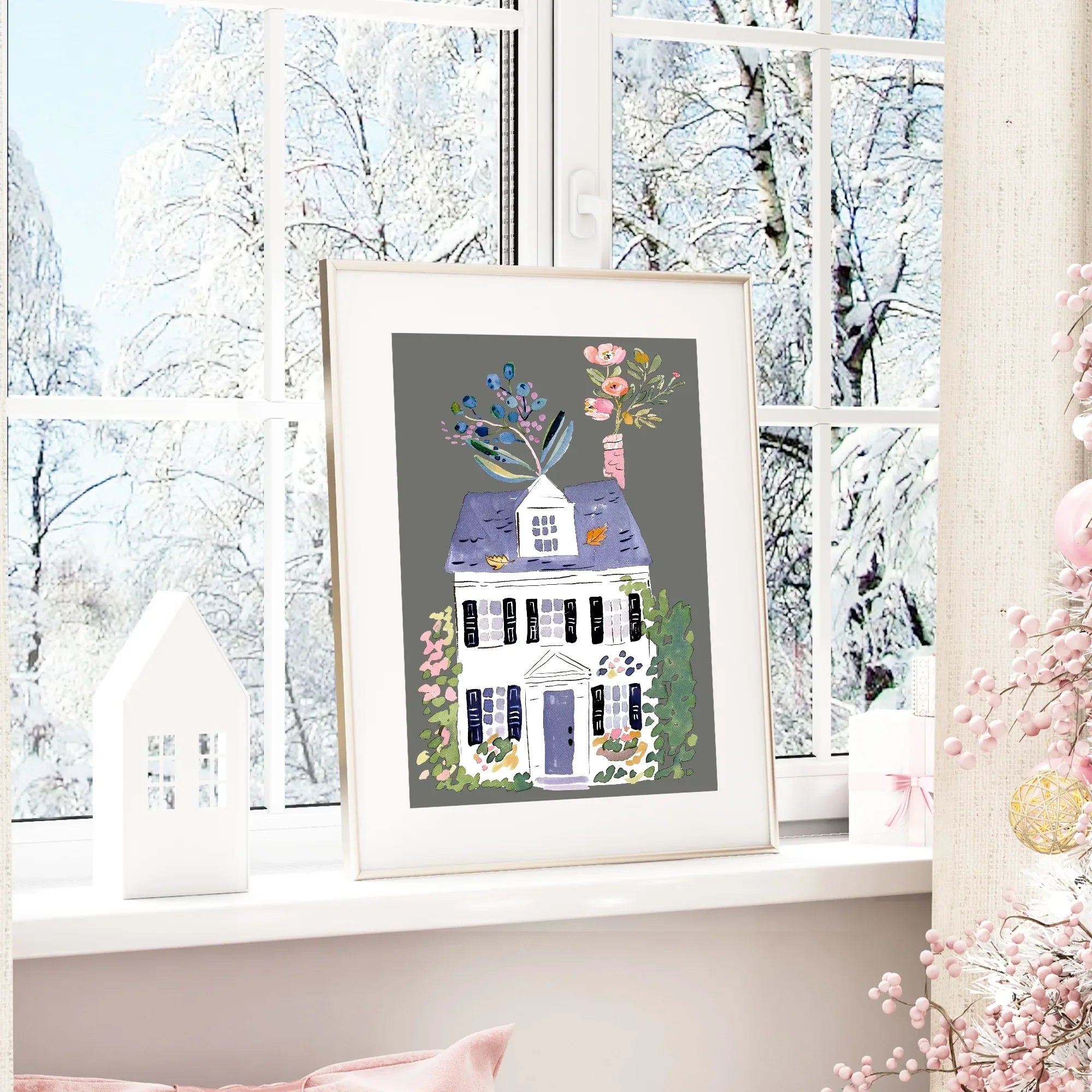Floral House Print | Grey - Larosier Prints