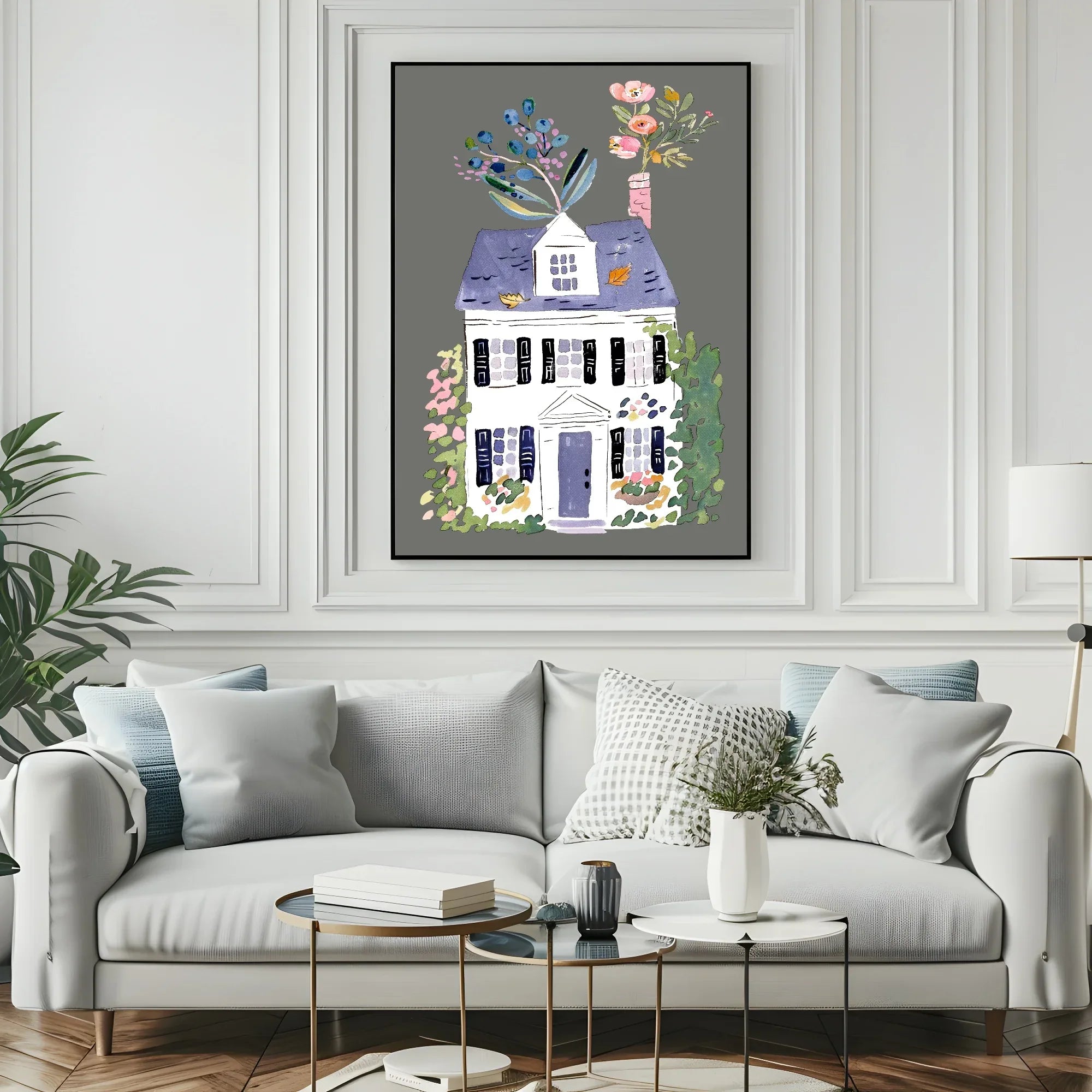 Floral House Print | Grey - Larosier Prints