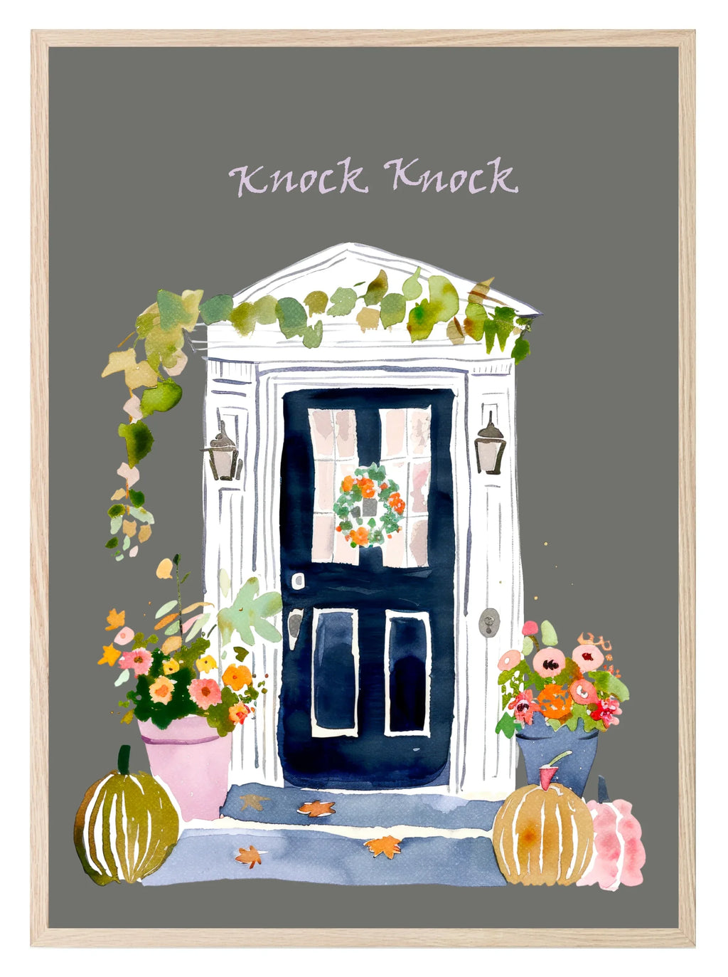 Winter Front Door Print | Floral Wall Art | Grey - Larosier Prints