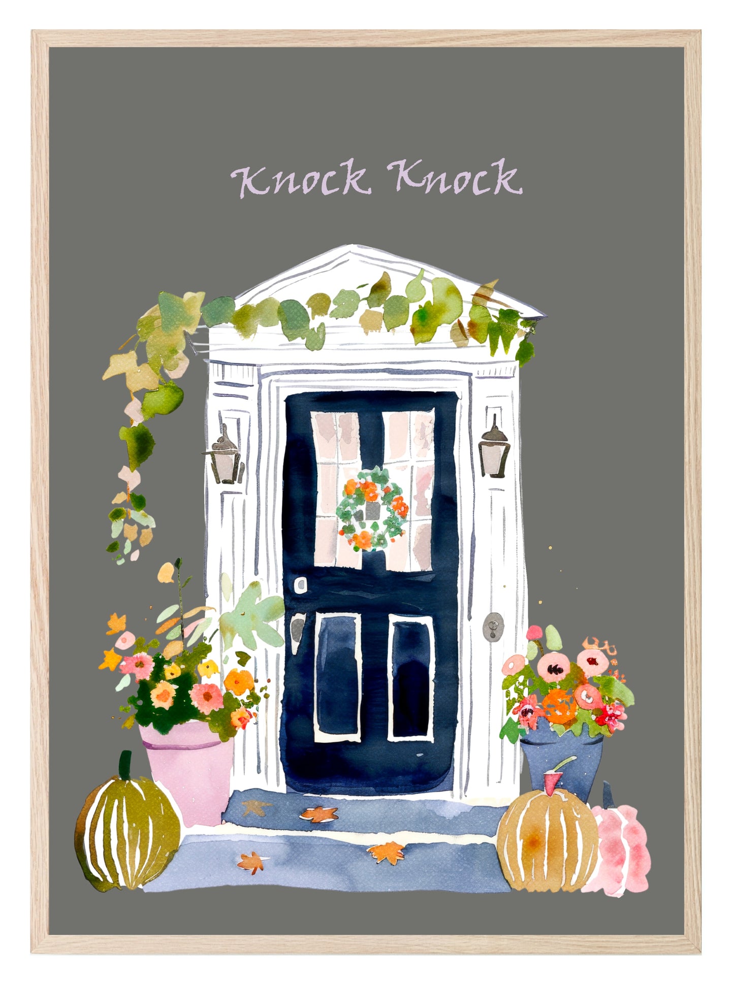 Winter Front Door Print | Floral Wall Art | Grey