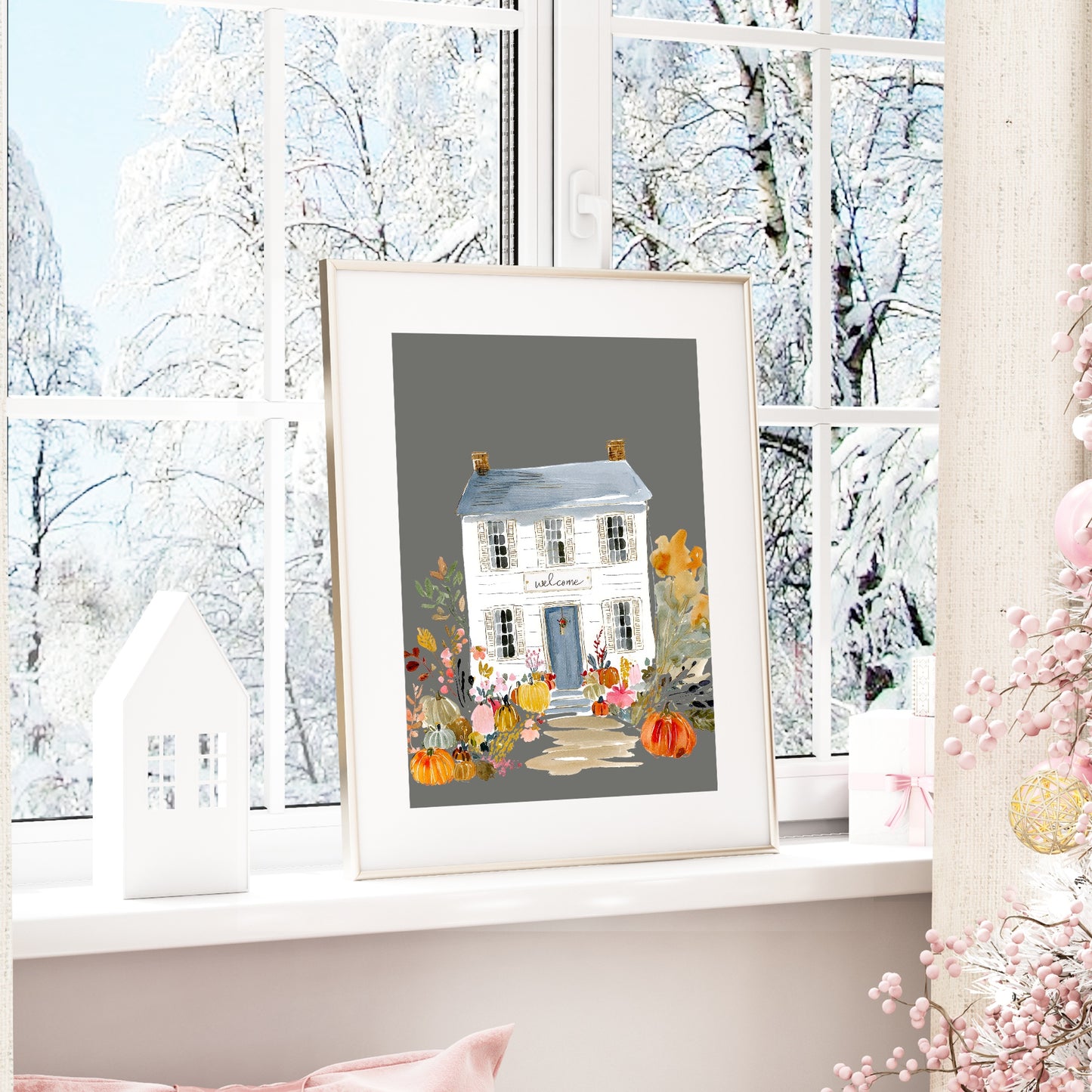 Winter House Print | Grey