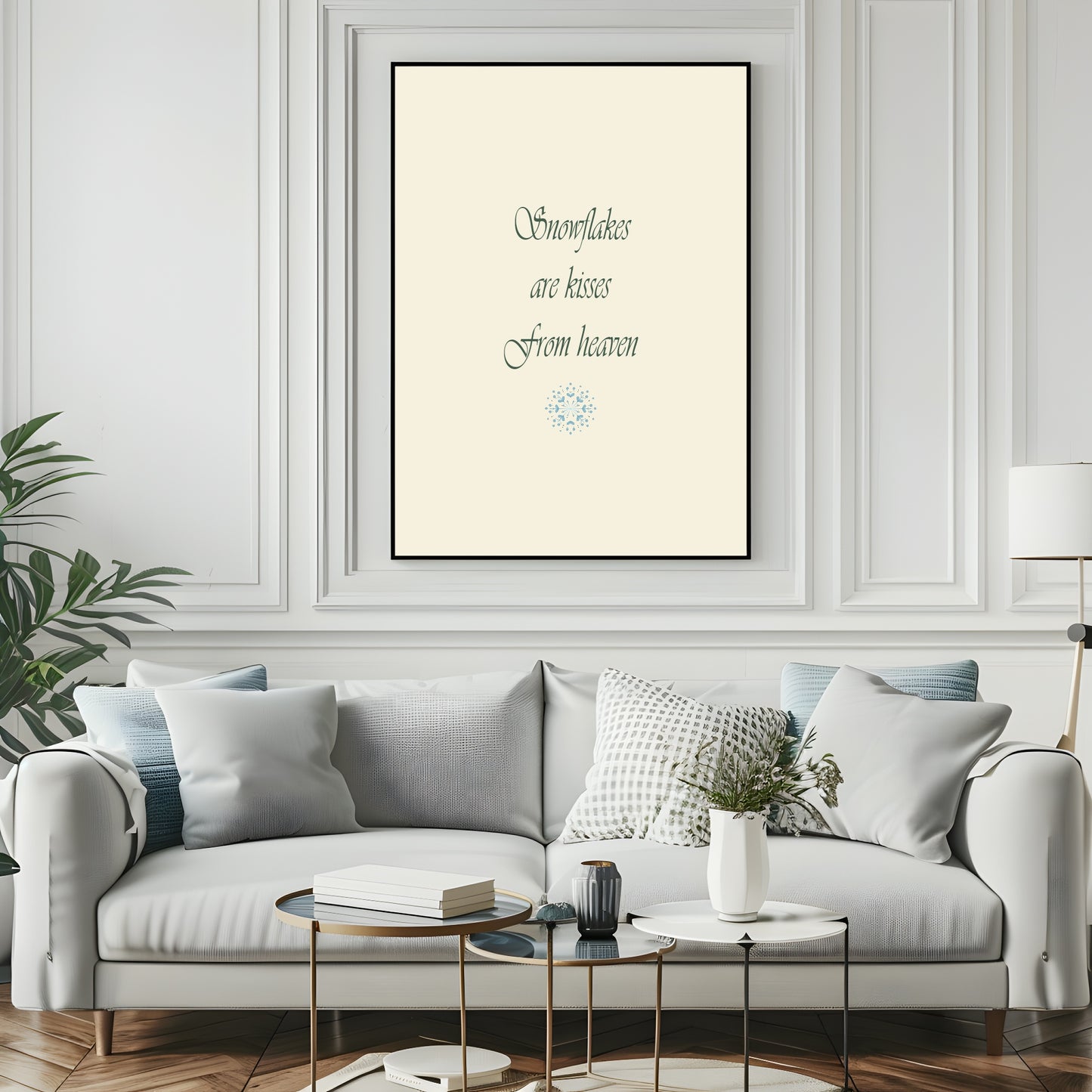 Snowflakes Are Kisses From Heaven Print | Quote Wall Art | Beige