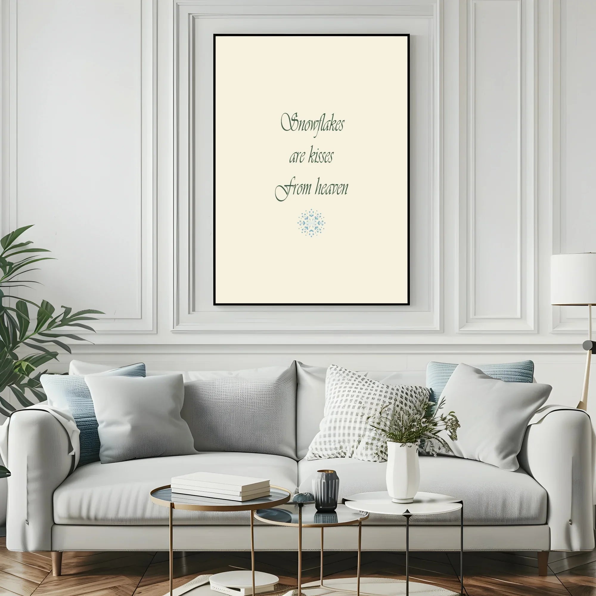 Snowflakes Are Kisses From Heaven Print | Quote Wall Art | Beige - Larosier Prints