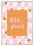 Witch, Please Print | Halloween Wall Art | Pumpkin Pattern | Pink & White Checkered - Larosier Prints
