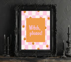 Witch, Please Print | Halloween Wall Art | Pumpkin Pattern | Pink & White Checkered - Larosier Prints