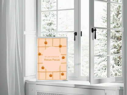 It’s Just a Bunch of Hocus Pocus Print | Halloween Wall Art | Orange Checkered Pumpkin Pattern