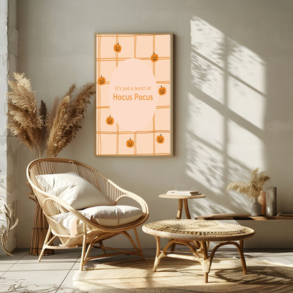It’s Just a Bunch of Hocus Pocus Print | Halloween Wall Art | Orange Checkered Pumpkin Pattern