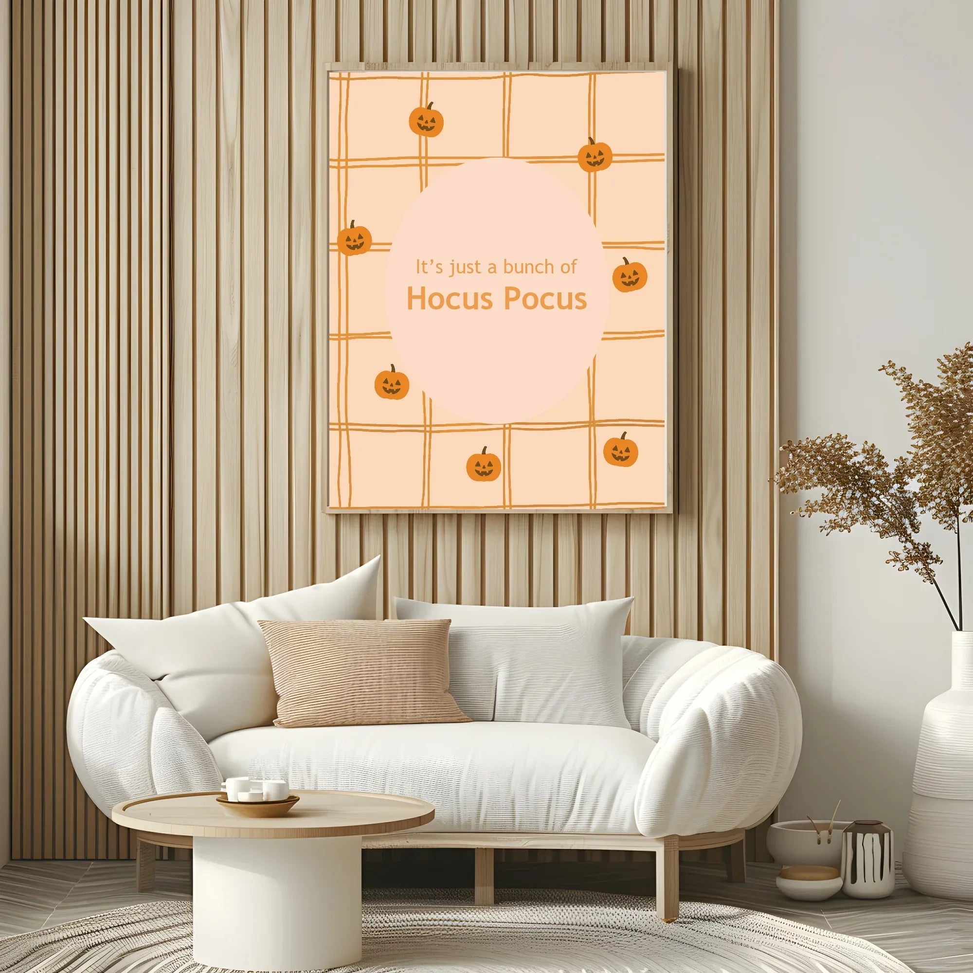 It’s Just a Bunch of Hocus Pocus Print | Halloween Wall Art | Orange Checkered Pumpkin Pattern - Larosier Prints
