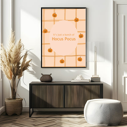 It’s Just a Bunch of Hocus Pocus Print | Halloween Wall Art | Orange Checkered Pumpkin Pattern