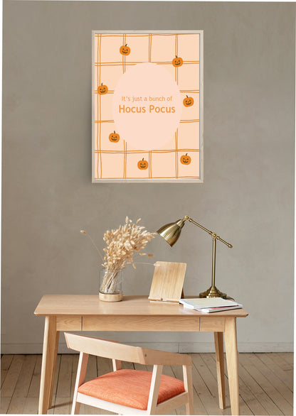 It’s Just a Bunch of Hocus Pocus Print | Halloween Wall Art | Orange Checkered Pumpkin Pattern