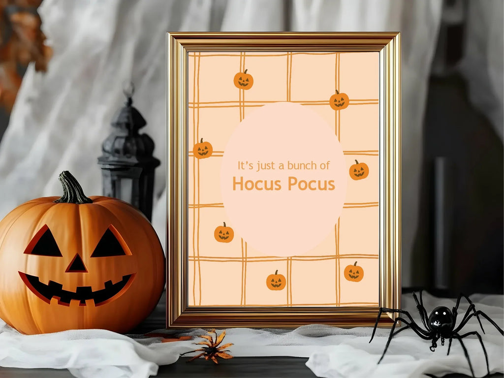 It’s Just a Bunch of Hocus Pocus Print | Halloween Wall Art | Orange Checkered Pumpkin Pattern - Larosier Prints