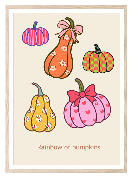 Rainbow of Pumpkins Print | Halloween Wall Art | Colourful Pumpkin Illustration