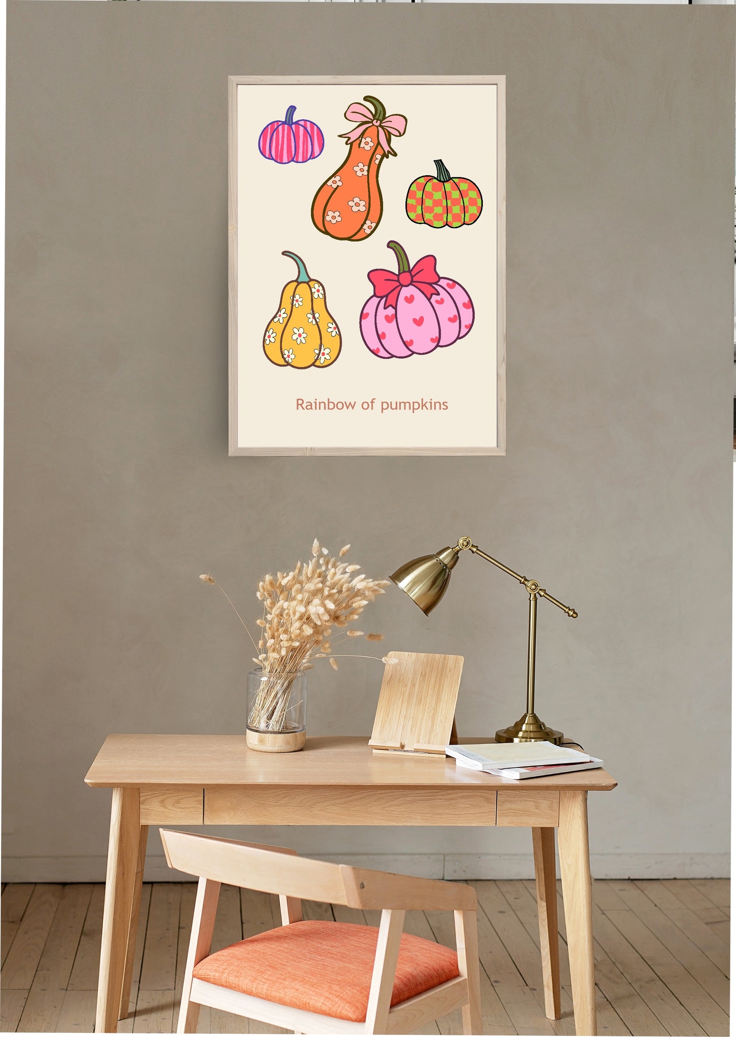 Rainbow of Pumpkins Print | Halloween Wall Art | Colourful Pumpkin Illustration