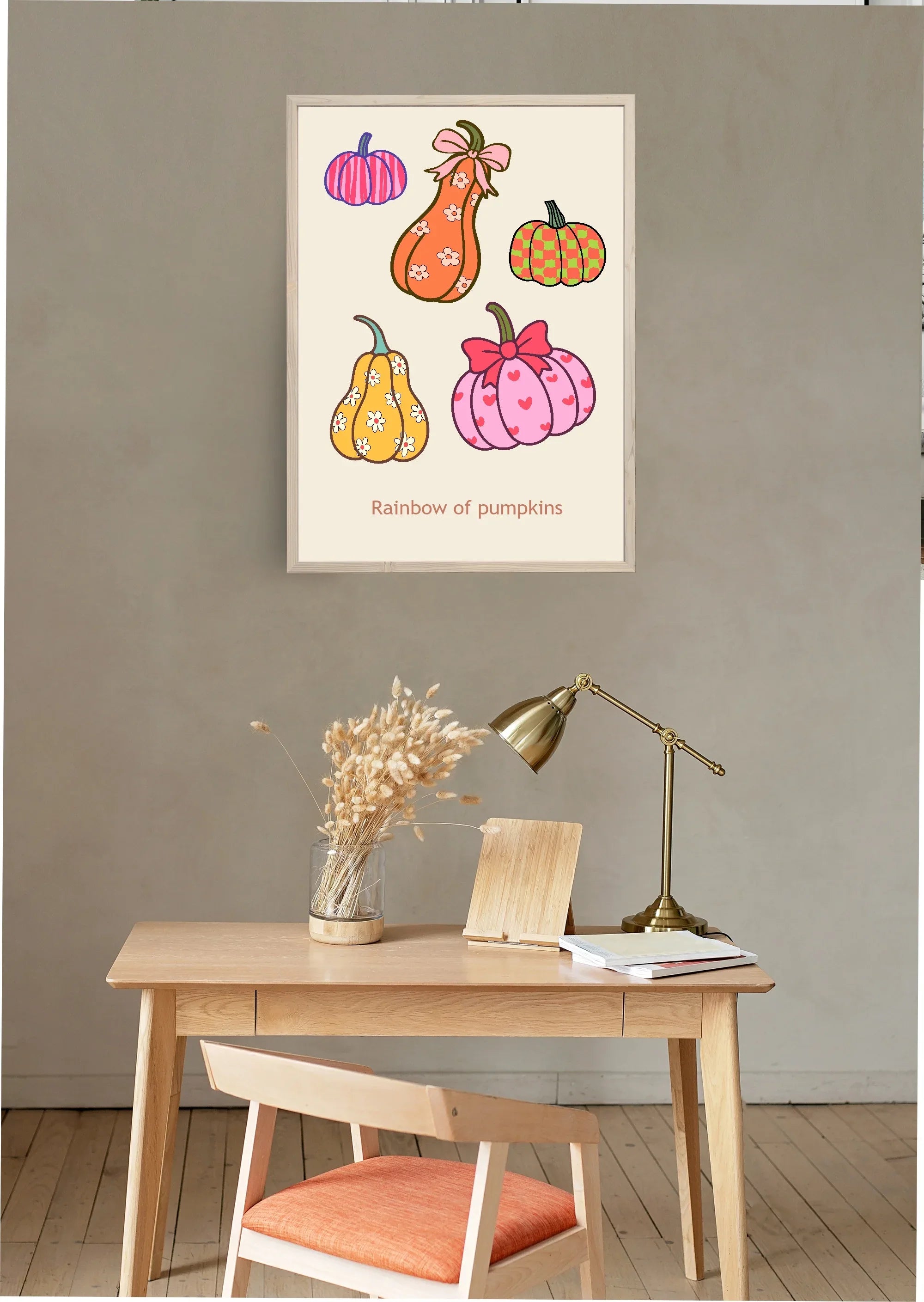 Rainbow of Pumpkins Print | Halloween Wall Art | Colourful Pumpkin Illustration - Larosier Prints
