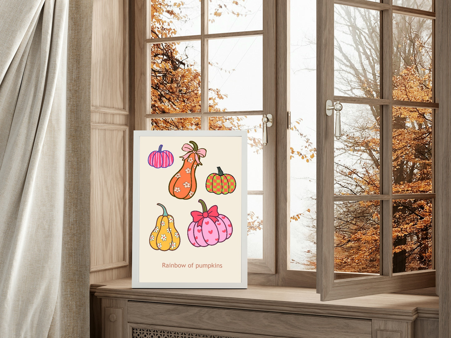 Rainbow of Pumpkins Print | Halloween Wall Art | Colourful Pumpkin Illustration