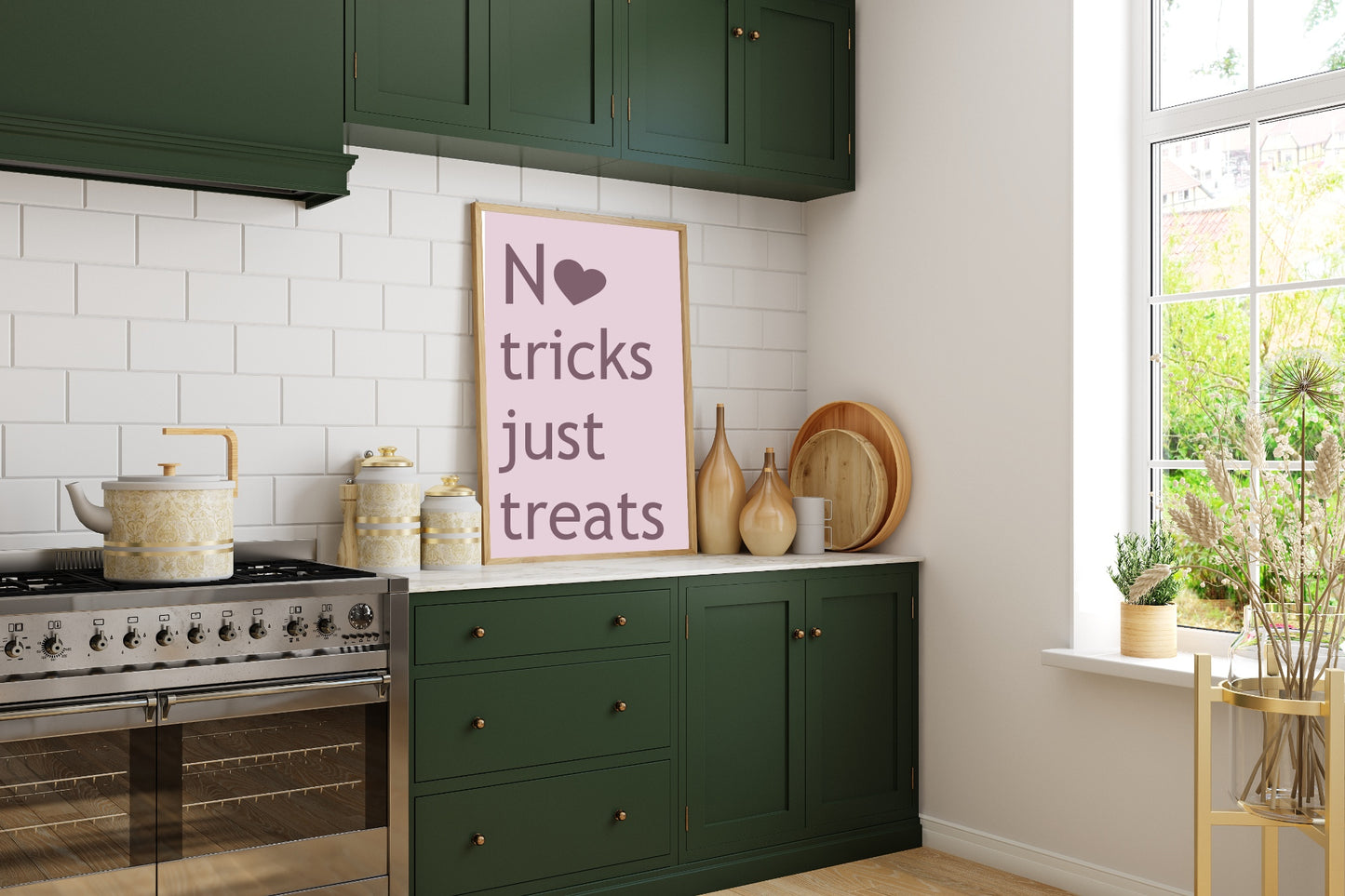 No Tricks Just Treats Print | Halloween Wall Art | Purple & Pink