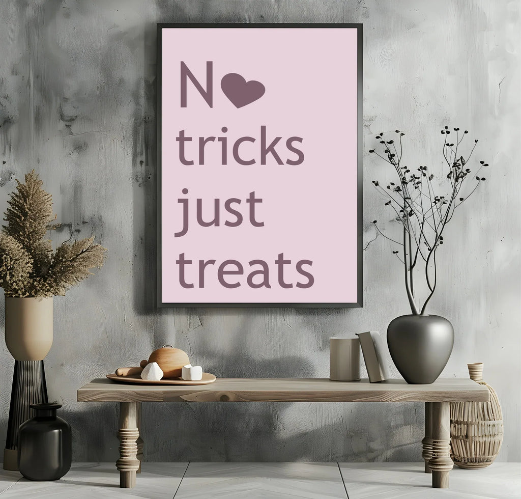 No Tricks Just Treats Print | Halloween Wall Art | Purple & Pink - Larosier Prints