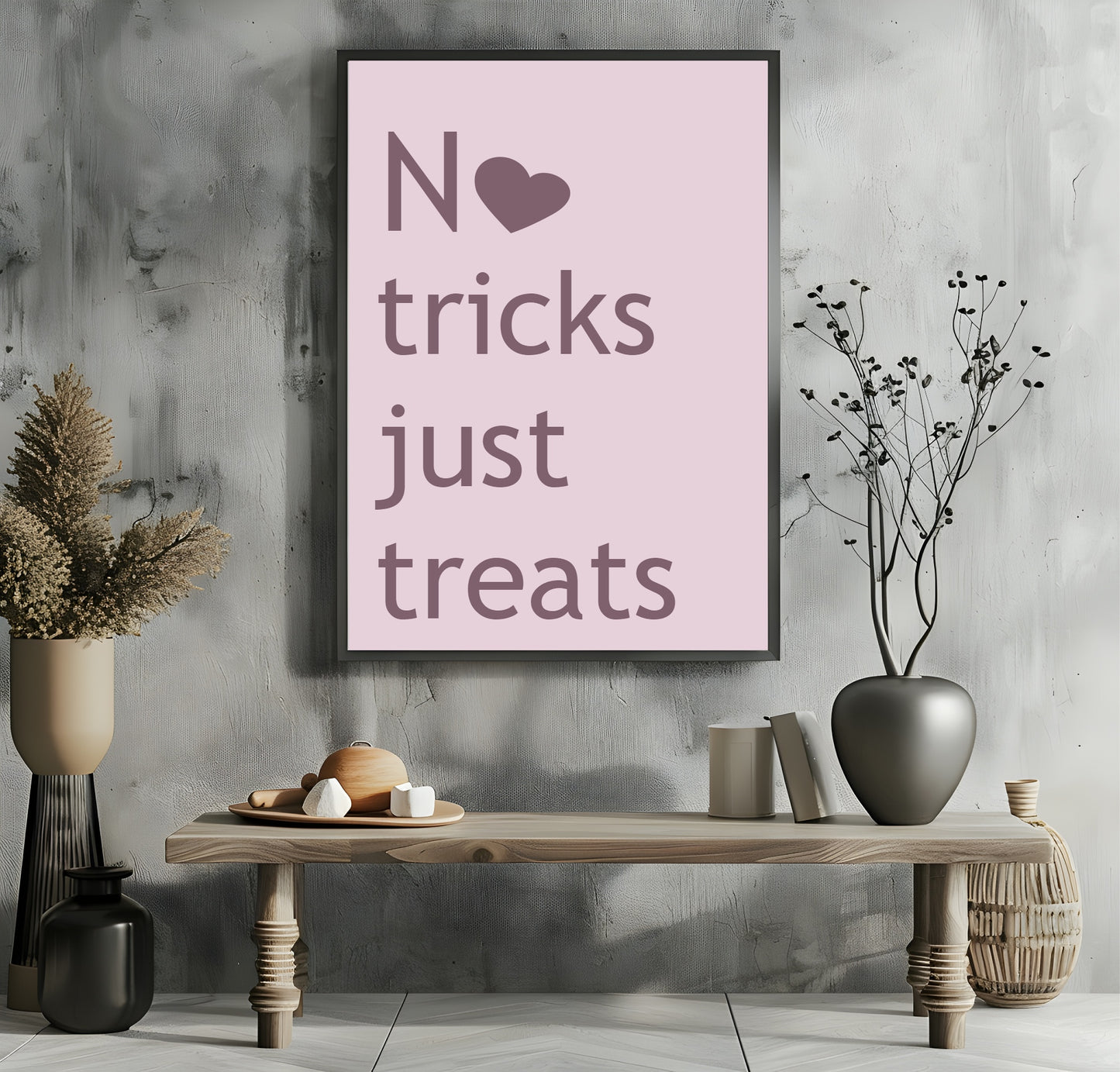 No Tricks Just Treats Print | Halloween Wall Art | Purple & Pink