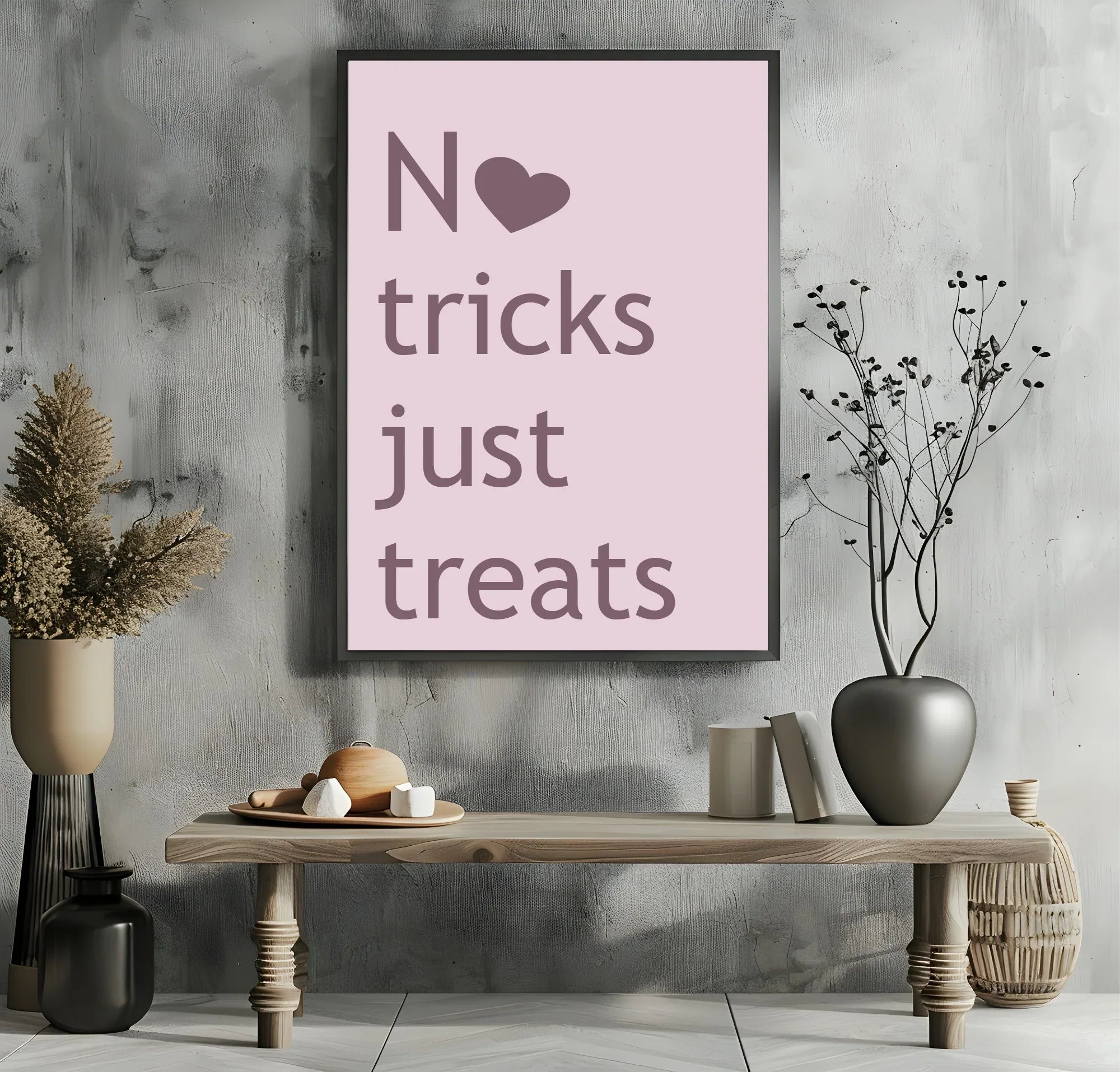 No Tricks Just Treats Print | Halloween Wall Art | Purple & Pink - Larosier Prints