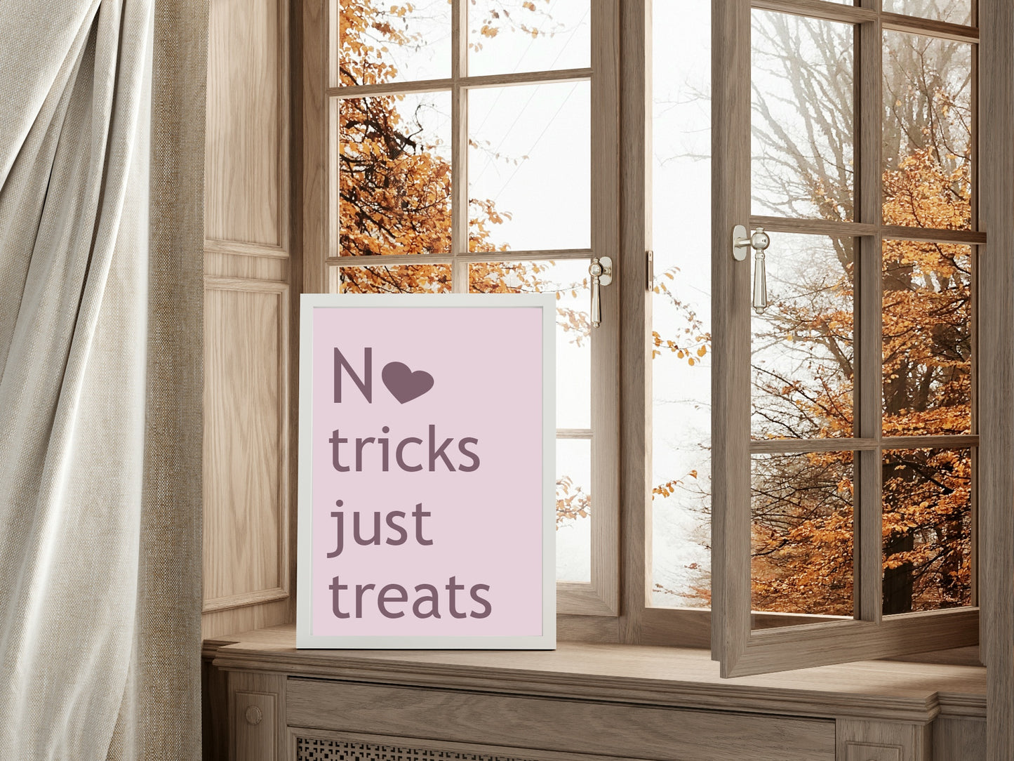 No Tricks Just Treats Print | Halloween Wall Art | Purple & Pink