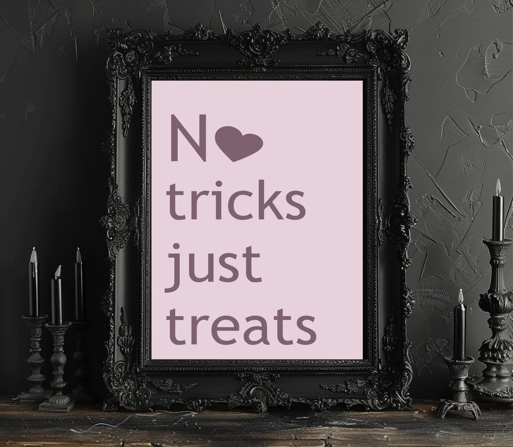 No Tricks Just Treats Print | Halloween Wall Art | Purple & Pink - Larosier Prints