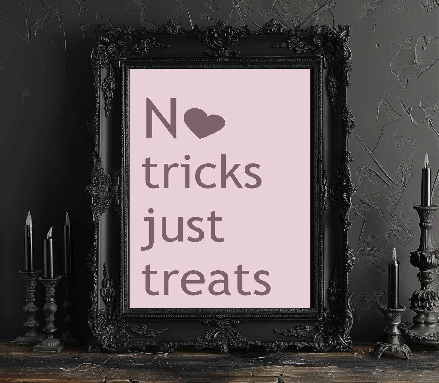 No Tricks Just Treats Print | Halloween Wall Art | Purple & Pink