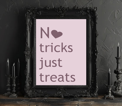 No Tricks Just Treats Print | Halloween Wall Art | Purple & Pink