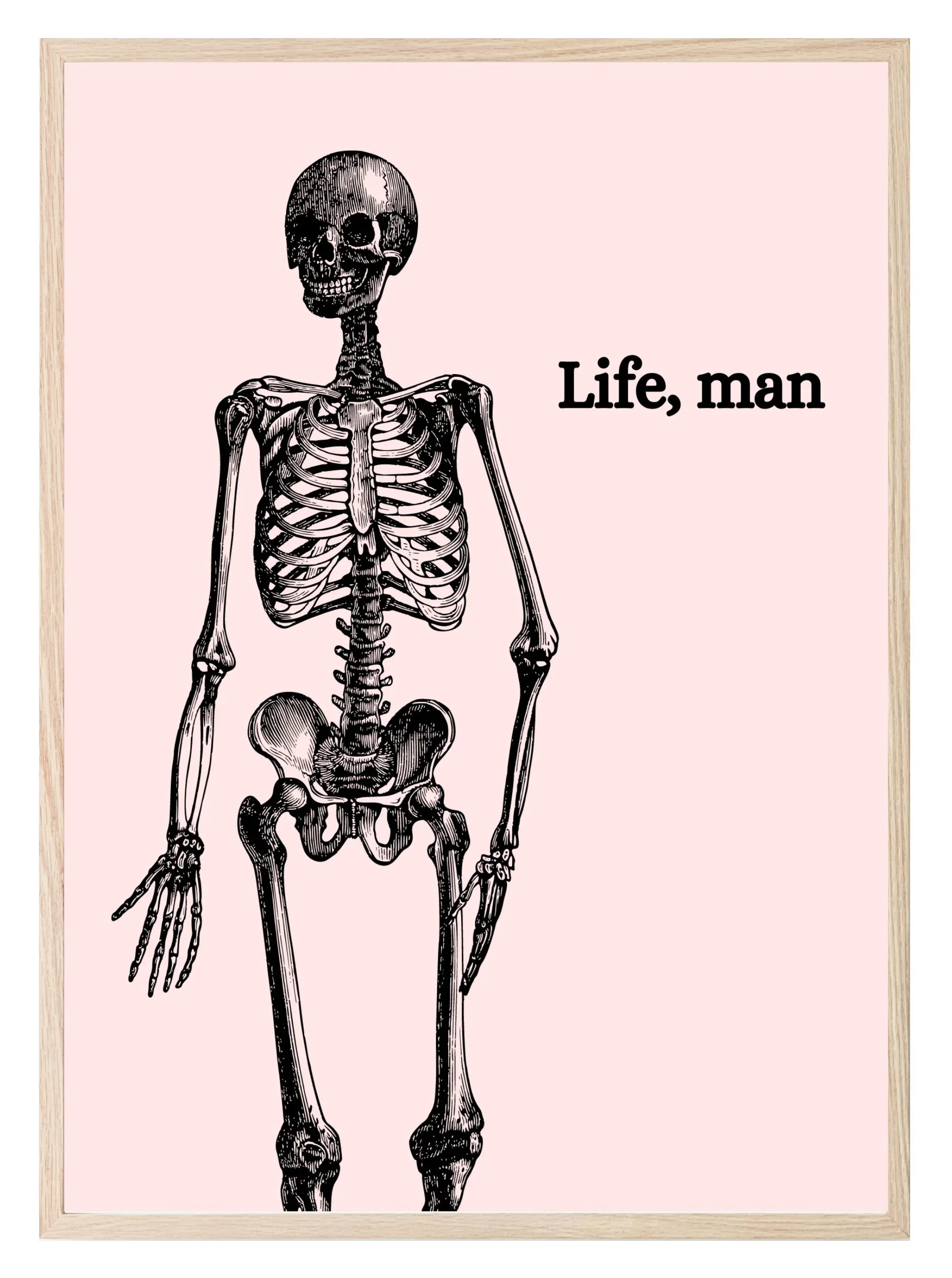 Life, Man Print | Skeleton Wall Art | Pink - Larosier Prints