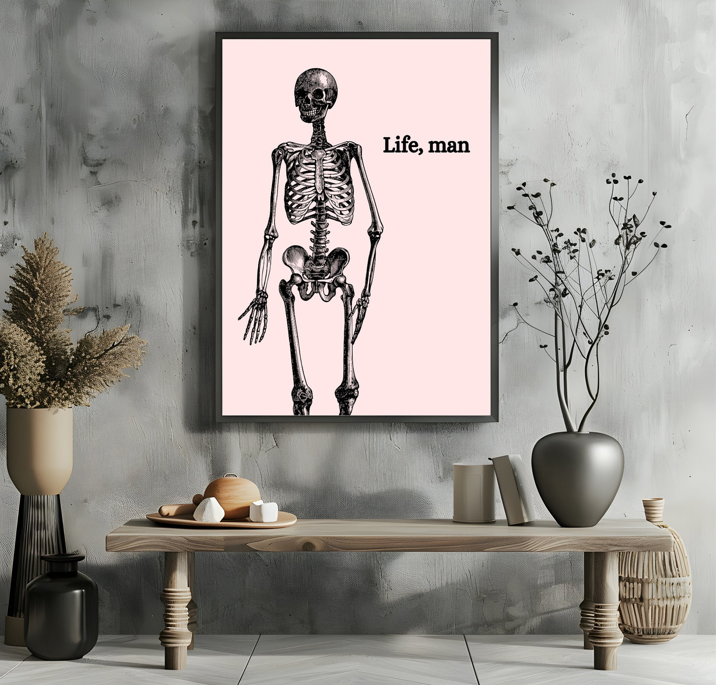 Life, Man Print | Skeleton Wall Art | Pink