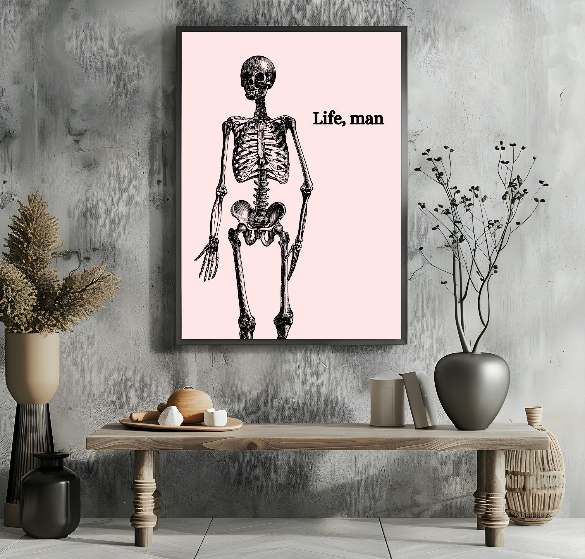 Life, Man Print | Skeleton Wall Art | Pink - Larosier Prints