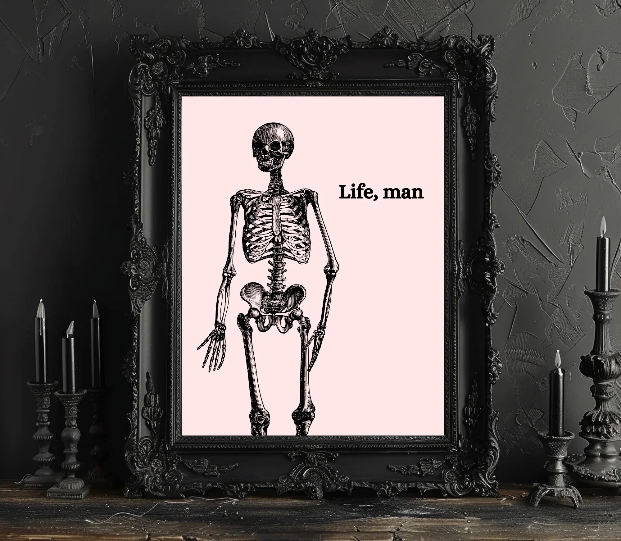 Life, Man Print | Skeleton Wall Art | Pink - Larosier Prints