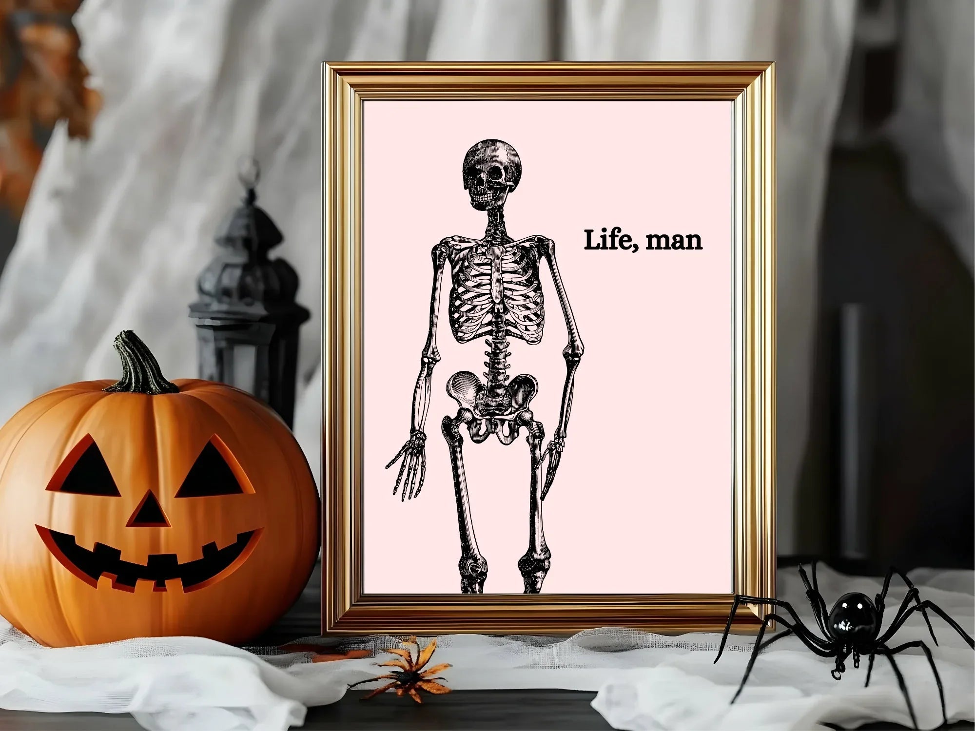 Life, Man Print | Skeleton Wall Art | Pink - Larosier Prints