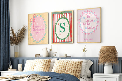 Personalised Christmas Initial Print | Striped Wall Art