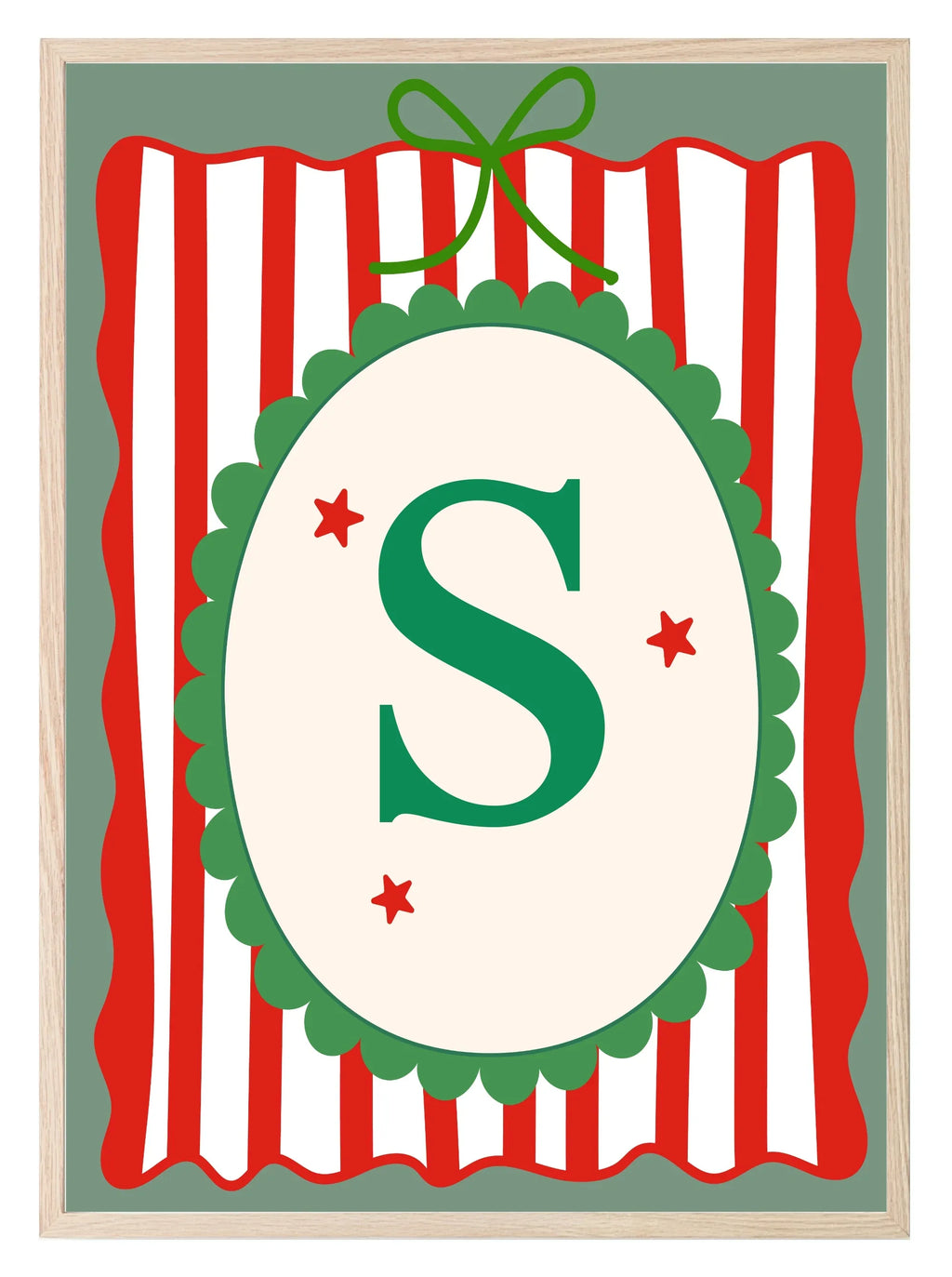 Personalised Christmas Initial Print | Striped Wall Art - Larosier Prints