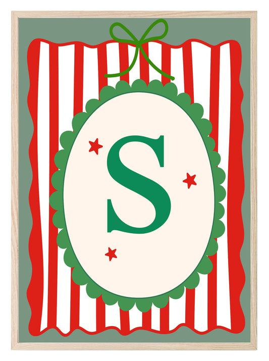 Personalised Christmas Initial Print | Striped Wall Art