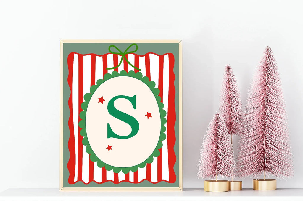 Personalised Christmas Initial Print | Striped Wall Art - Larosier Prints