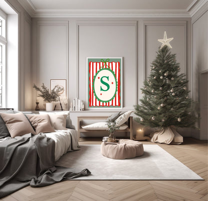 Personalised Christmas Initial Print | Striped Wall Art