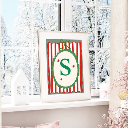 Personalised Christmas Initial Print | Striped Wall Art