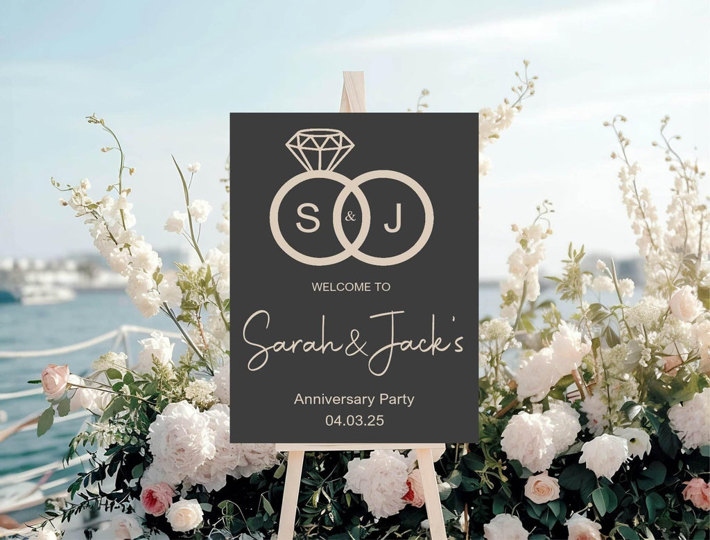 Diamond Rings Anniversary Party Sign - Larosier Prints