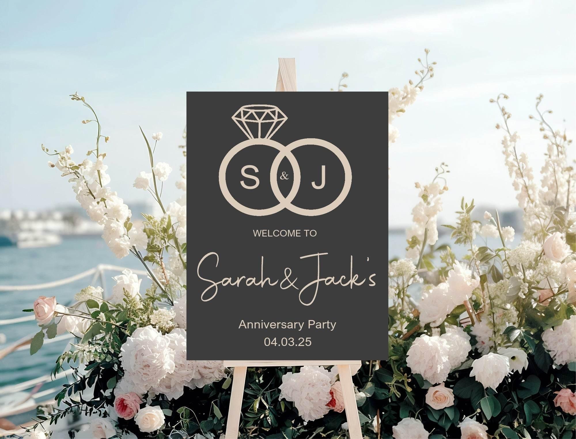 Diamond Rings Anniversary Party Sign - Larosier Prints
