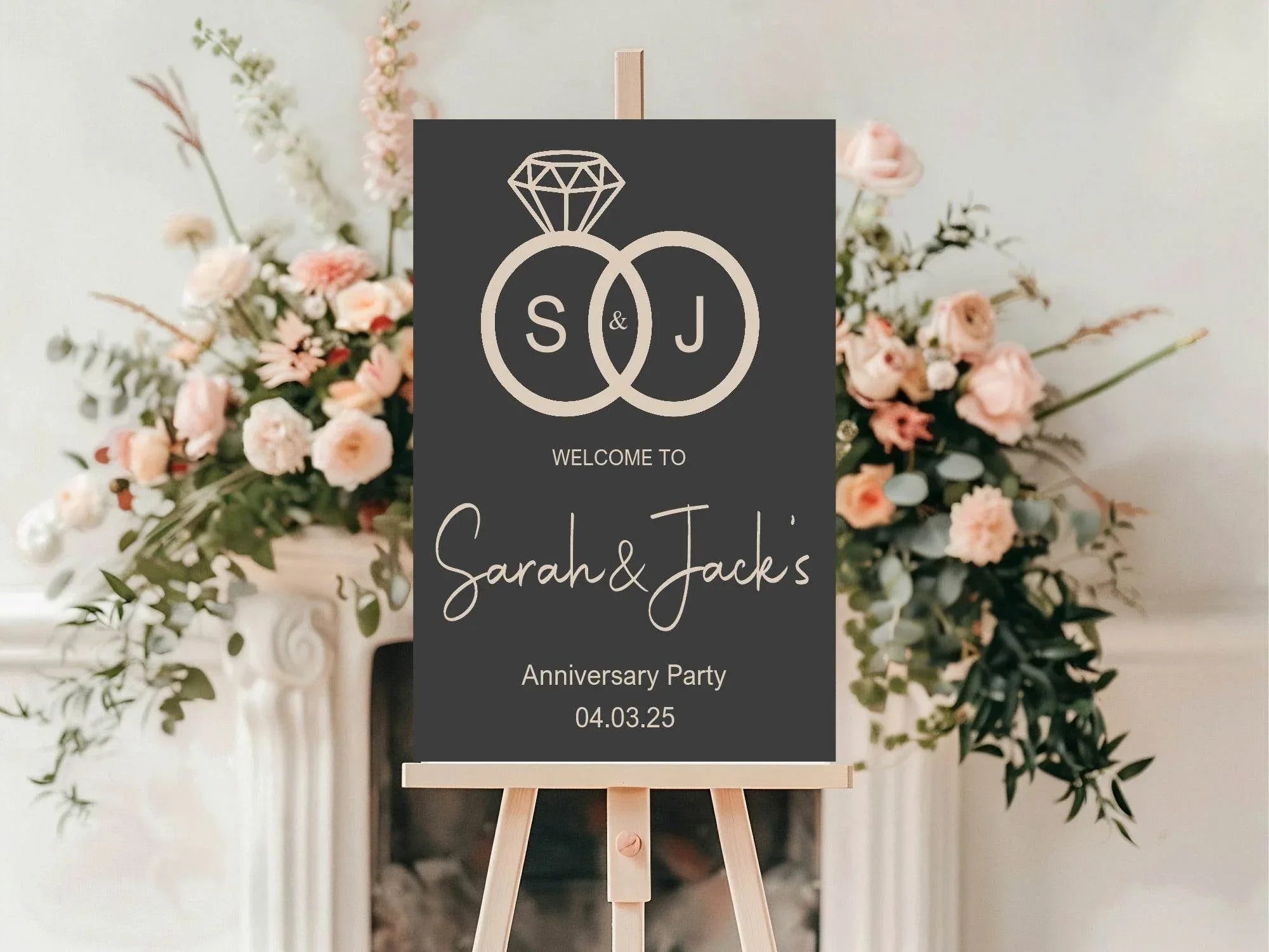 Diamond Rings Anniversary Party Sign - Larosier Prints