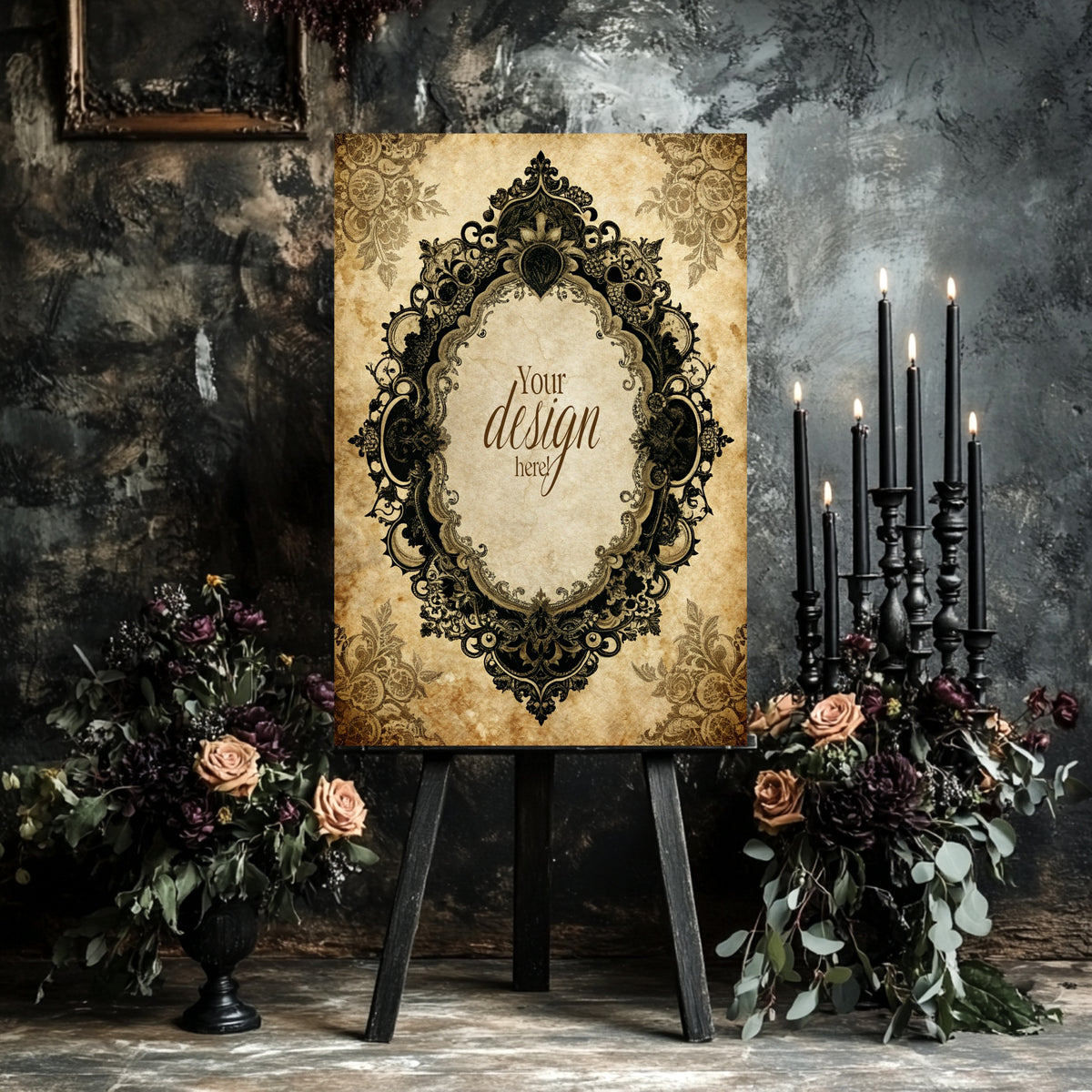 Personalised Black Lace Oval Frame Wedding Sign | Custom Wording