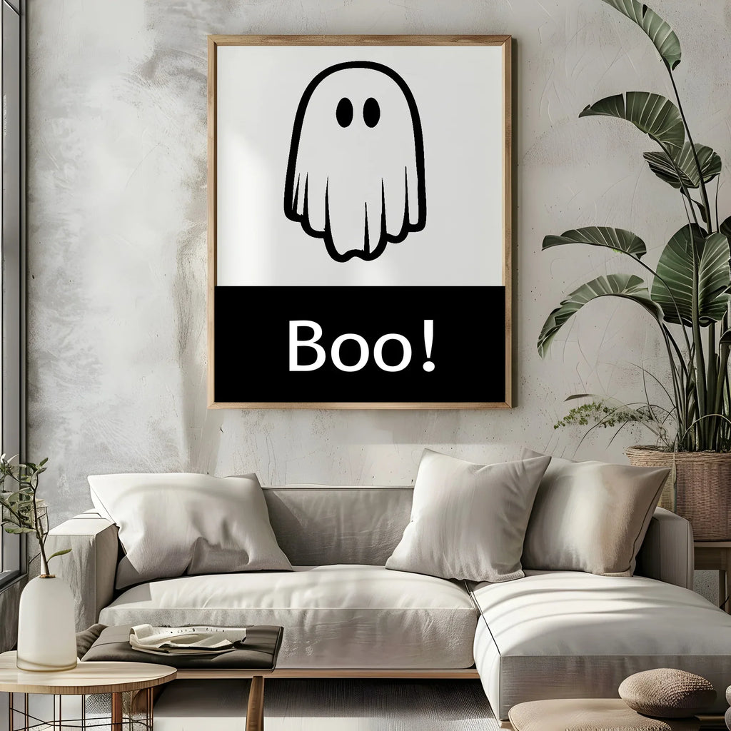 Boo Print | Ghost | Halloween Wall Art | Black & White - Larosier Prints