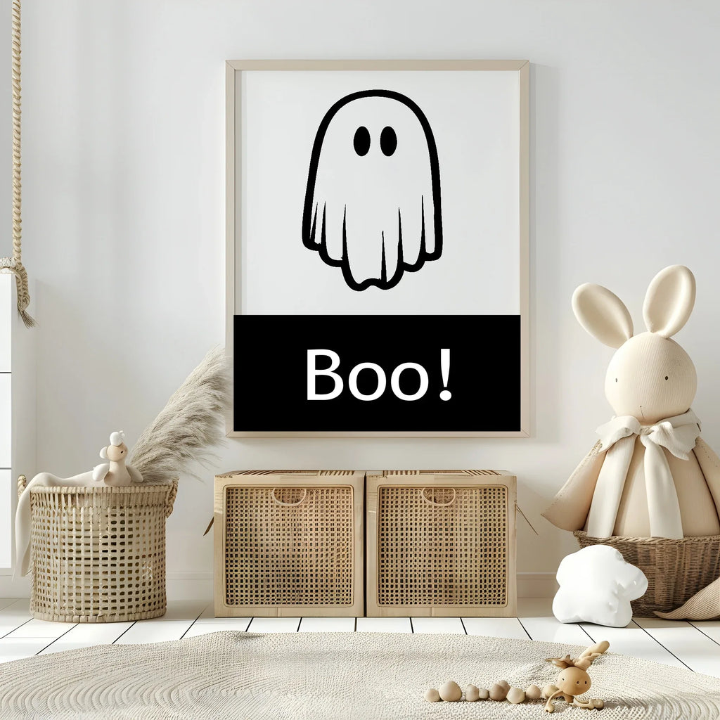 Boo Print | Ghost | Halloween Wall Art | Black & White - Larosier Prints