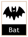 Bat Print | Black & White Wall Art | Minimal Halloween Décor - Larosier Prints