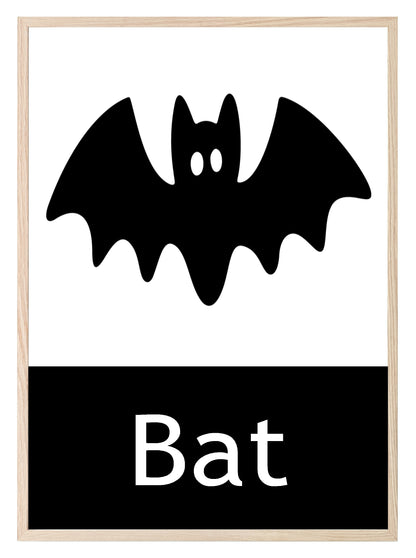 Bat Print | Black & White Wall Art | Minimal Halloween Décor