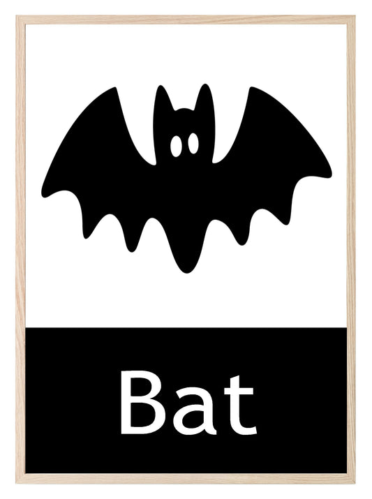 Bat Print | Black & White Wall Art | Minimal Halloween Décor