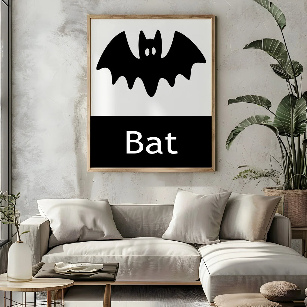 Bat Print | Black & White Wall Art | Minimal Halloween Décor - Larosier Prints