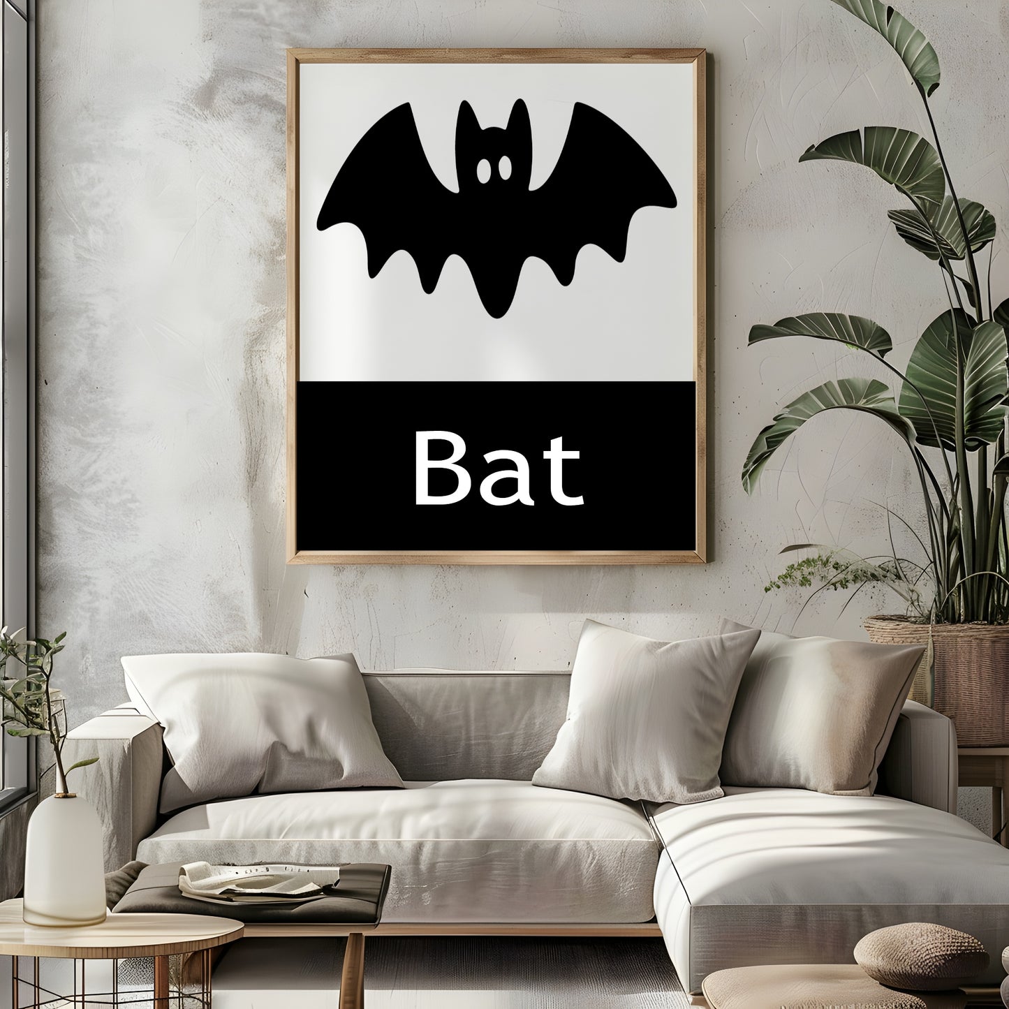 Bat Print | Black & White Wall Art | Minimal Halloween Décor