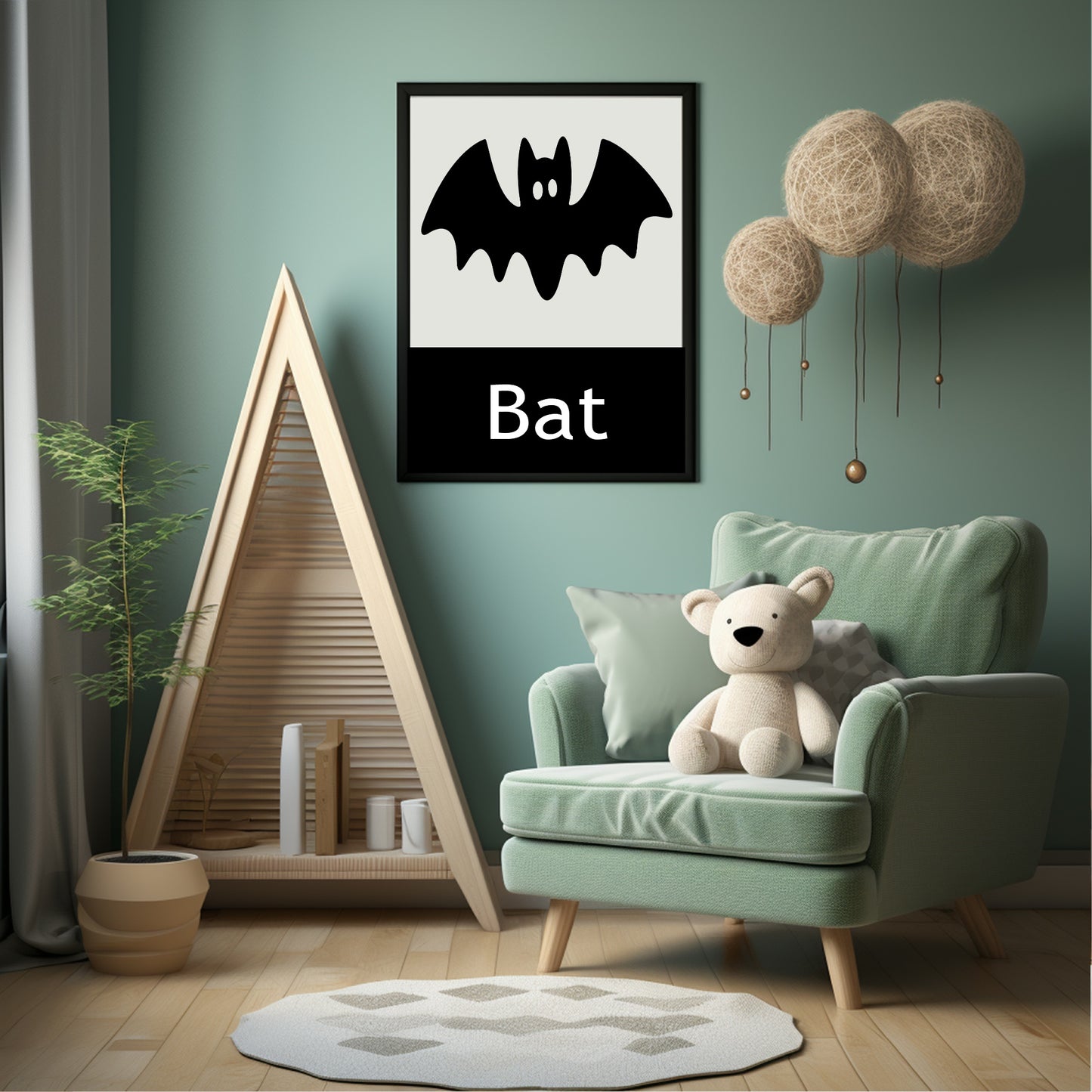 Bat Print | Black & White Wall Art | Minimal Halloween Décor